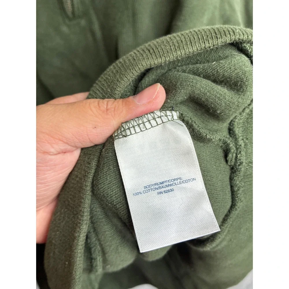 Lands End Mens Quarter Zip Pullover Sweater Olive Green Cotton 447688 Size M